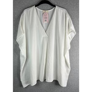 Entro White Dolman Sleeve Blouse XL Spring Showers Lightweight V-Neck Tunic NWT